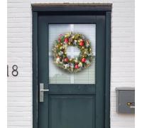 Bullpiano Green Christmas Wreath with LED Lights,40cm Lighted Xmas Wreath with Pine Cones,Red Berries and Balls Ornaments,Xmas Decoration,Holiday Winter Wreath for Front Door,Christmas Decoration