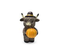 Bullpiano Highland Cow Figurines Autumn Pumpkin Maple Highland Cow Gnomes Leaf Scottish Resin Statue Calf Lovers Gifts for Fall Home Garden Kitchen Office Tiered Tray Table Decor