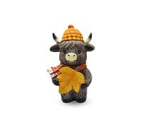 Bullpiano Highland Cow Figurines Autumn Pumpkin Maple Highland Cow Gnomes Leaf Scottish Resin Statue Calf Lovers Gifts for Fall Home Garden Kitchen Office Tiered Tray Table Decor