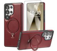 Bullroye for Samsung Galaxy S23 Ultra Case with Stand Magnetic, Compatible with MagSafe Ring Leather Case, with Ring Holder Kickstand Military Grade Protective Shockproof, Burgundy