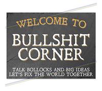 "Bullshit Corner" Metal Bar Sign - Funny Retro Tin Wall Plaque - Small 15cm x 10cm Vintage Decor for Man Cave, Pub Shed, Garage & Garden Bar - Hilarious Father’s Day Gift Made in UK
