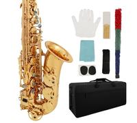 Bullstar Alto Saxophone Drop E Brass Sax Full Kit for Student Beginners with Carving, Mouthpiece, Carrying Case, Gloves, Cleaning Cloth Bar, Detachable Strap, Shoulder Strap, Reed S10 (Gold)