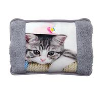 BullTek Electric Hot Water Bag 26 x 19 cm 500W - Rechargeable Wireless Quick Warmer with Plush Pockets for Hands, Pain Relief and Cold, Soft and Safe Cat Design (Hat)