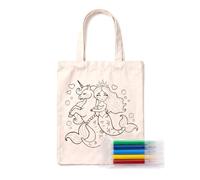 BullTek Mini Tote Bag for Colouring 21 x 26 cm with 5 Fabric Markers | Different designs on two sides, creativity and personalization on fabric for an original bag to use, decorate or give as a