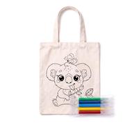 BullTek Mini Tote Bag for Colouring 21 x 26 cm with 5 Fabric Markers | Different designs on two sides, creativity and personalization on fabric for an original bag to use, decorate or give as a