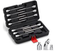 BULLTOOLS 3/8” Drive Long Bit Socket Set,15-piece Torx Socket Set | 5.5” Length T10-T60 Long Torx Bit Set S2 Alloy Steel Torx Bits, CR-V Sockets&Enhanced Case.
