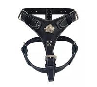 Bully Heavy Duty Leather Dog Harness with American Bully Head Motif only for Standard/Pocket Bully up to 55kg (Grey, Silver)