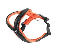 BullyBillows Slip-On Dog Harness - Foam Padded, Neoprene-Lined, Adjustable, Non-Restrictive Y-Shape with Reflective Strips & Stainless Steel D-Loop |Black-Orange | Medium-Large