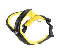 BullyBillows Slip-On Dog Harness - Foam Padded, Neoprene-Lined, Adjustable, Non-Restrictive Y-Shape with Reflective Strips & Stainless Steel D-Loop |Black-Yellow | Medium-Large