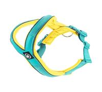 BullyBillows Slip-On Dog Harness - Foam Padded, Neoprene-Lined, Adjustable, Non-Restrictive Y-Shape with Reflective Strips & Stainless Steel D-Loop |Turquoise-Yellow | Large