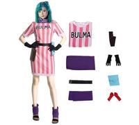Bulma Cosplay Costume - Z Anime 8-Piece Pink Striped Dress for Halloween, Anime Conventions, Cosplay Parties (Red, 3XL)