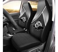 Bulopur Black & Silver Panda Print Car Seat Covers Full Set, Universal Auto Front Seat Protector Saddle Blanket Auto Interior Accessories Set of 2