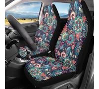 Bulopur Boho Car Seat Covers for Women Girly Mandala Flower Auto Seat Covers Front Seats Only Anti-Slip Breathable Carseat Cushion Cloth Cover Boho Auto Accessories for SUV Truck Vans Sedans