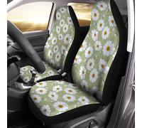 Bulopur Pink White Daisy Floral Classic Car Front Seat Covers Fashion Women Car Seat Protector Cover Mat Full Set of 2 Fit Most Cars