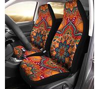 Bulopur Red Boho Mandala Flowers Printed Car Seat Covers for Women Men Xmas Car Decor Protective Seat Cushion for Sedan SUV Truck Auto