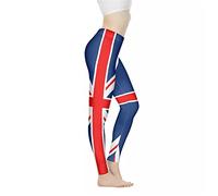 Bulopur Rose Women Yoga Pants High Waist, Workout Leggings Tummy Control, Butterfly Full Length Pant for Sports Running Gym, Blue Red British Flag, XXXL