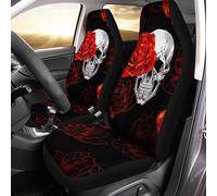 Bulopur Skull with Red Hibiscus Set of 2 Car Seat Covers Auto Accessories Dog Paw Carseat for Front Seats Fit for Truck, Van, and SUV