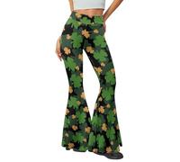 Bulopur Women High Waisted Yoga Flare Pants Bootcut Leggings Pants Workout Trousers Wide Leg Sweatpants, St. Pauls Clover Print, Large