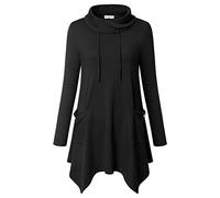 Bulotus Women's Long Sleeve Cowl Neck Asymmetrical Hem Tunic Tops with Pockets - black - Medium