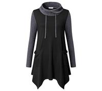Bulotus Women's Long Sleeve Cowl Neck Asymmetrical Hem Tunic Tops with Pockets - - XL