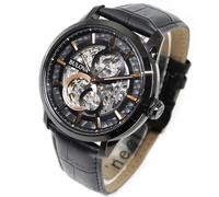 Bulova 98A283 Men's Analogue Automatic Watch with Leather Strap, Black, Modern