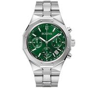 Bulova 96B409 Men's Date Chronograph Bracelet Strap Watch, Silver/Green