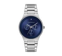 Bulova Caravelle Men's Modern Multi-Function Stainless Steel Watch, Day/Date, 24 Hour Time, 40mm, Silver/Blue Dial, Silver-Tone/Blue dial