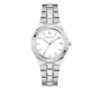 Bulova Classic Octogon Lady 96M172 Women's Analogue Watch 32 mm, Quartz Movement with Calendar, Steel Case and Bracelet, White Dial, Sapphire Glass, WR 10 Bar