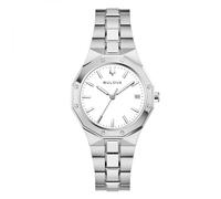Bulova Classic Octogon Lady 96M172 Women's Analogue Watch 32 mm, Quartz Movement with Calendar, Steel Case and Bracelet, White Dial, Sapphire Glass, WR 10 Bar