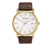 Bulova Classic Quartz Mens Watch, Stainless Steel with Brown Leather Strap, Gold-Tone (Model: 97B100)
