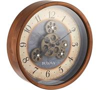 Bulova Gears in Motion Wall Clock, 12.8, Brown Cherry