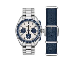 Bulova Gents Lunar Pilot Chronograph Stainless Steel Interchangeable Blue Leather Strap Watch