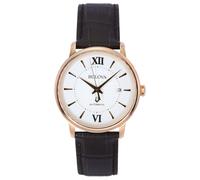 Bulova Hudson Brown Leather Strap Silver Dial Automatic 97B225 30M Mens Watch