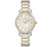 Bulova Ladies Classic Diamond 3Hand Quartz Stainless Steel Watch 16 Diamonds MotherofPearl Dial Curved Mineral Crystal T