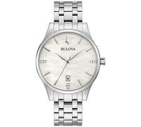 Bulova Ladies' Classic Diamond Dial Stainless Steel 3-Hand Calendar Date Quartz Watch, Silver, White Mother-of-Pearl