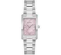 Bulova Ladies Classic Two-Tone Stainless Steel 3 Hands Rectangle Quartz Watch Silver/Pink Dial Classic Silver Tone Diamond Bracelet
