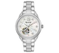 Bulova Ladies' Sutton Stainless Steel 3-Hand Automatic Open Aperture and White Mother-of-Pearl Dial with Diamonds Style: 96P181