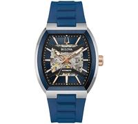 Bulova Maquina Automatic Blue Dial Blue Rubber Strap Watch 40mm - 98A318