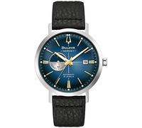 Bulova Men's Aerojet Blue Dial Black Leather Strap Watch (96B374), Blue, Strap