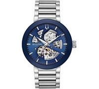 Bulova 96A204 Men's Modern Automatic Skeleton Bracelet Strap Watch, Silver/Blue