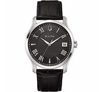 Bulova Men's Analogue Quartz Watch with Leather Strap 96B390, Black, Strap.