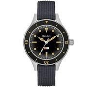 Bulova Men's Archive Series MIL-SHIPS-W-2181 Stainless Steel 3-Hand Hack Automatic Watch, Grey Nylon Strap and Black Matte Dial Style: 98A266, Silver, Automatic Watch