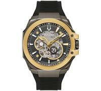 Bulova Men's Automatic Performance Maquina Watch, Black Silicone Strap, Gray Heartbeat Skeleton Dial, 42 Hour Power Reserve (Style:98A310)