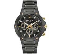 Bulova Men's Classic 6-Hand Chronograph Diamond Quartz Black Ion Plated Stainless Steel Watch, 24 Hour Time, 43mm, Style:98D190, Black, Classic Quartz Two-Tone Stainless Steel Bracelet Diamond