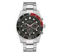 Bulova Men's Classic Black & Red Rotating Bezel Brushed Stainless Steel Bracelet Watch