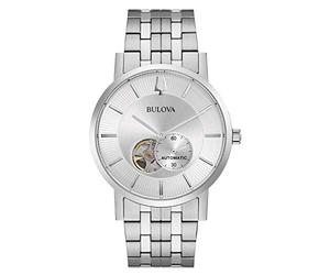 Bulova Men's Classic Dress 3-Hand 21- Jewel Automatic Watch, 42 Hour Reserve, Hack Feature, Sub-Second Hand, Open Aperture Dial, Exhibition Case Back, 42mm, Stainless Steel, Classic American Clipper
