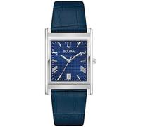 Bulova Men's Classic Sutton 3-Hand Calendar Quartz Leather Strap, Patterned Dial, Sapphire Crystal, 29 x 41mm, Blue, Sutton Quartz Silver-Tone Stainless Steel Strap