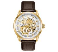 Bulova Men's Classic Sutton Automatic Skeleton Dial Brown Leather Strap Watch | 43mm | 97A138, Skeleton Brown, 43 mm, Skeleton Watch