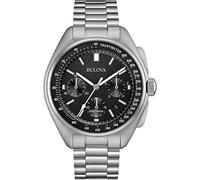 Bulova Men's Designer Chronograph Watch Stainless Steel Bracelet - Black Dial Lunar Pilot Wrist Watch 96B258