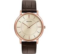 Bulova Men's Designer Watch Leather Strap - Brown Rose Gold Ultra Slim Wrist Watch 97A126